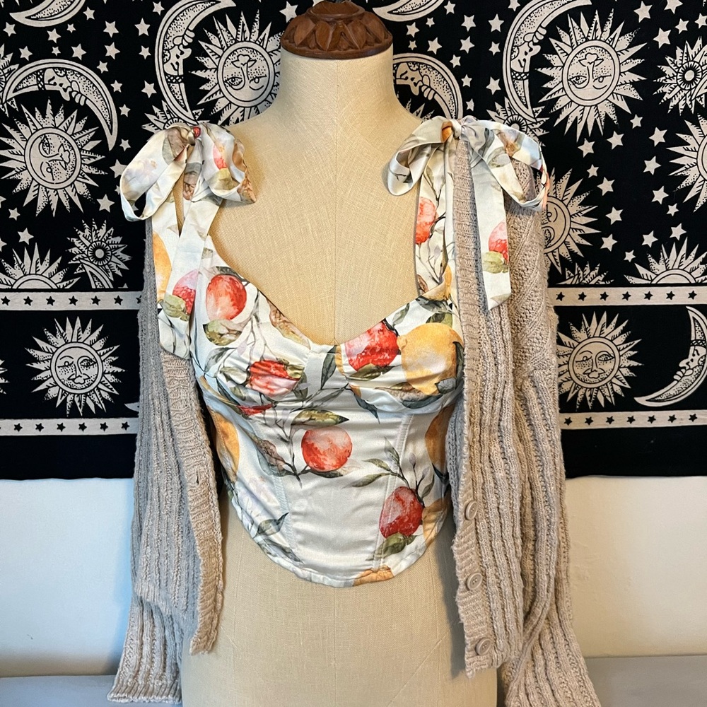 Floral Print Women's Top with Bow Straps